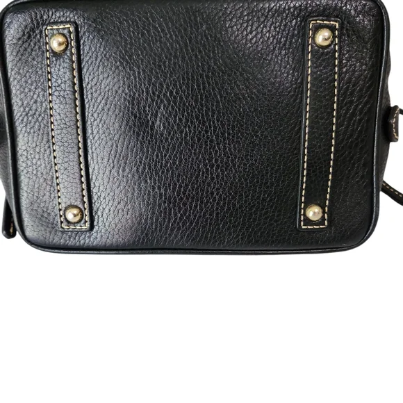 Dooney & Bourke Small Black Leather Satchel with Contrast Stitching